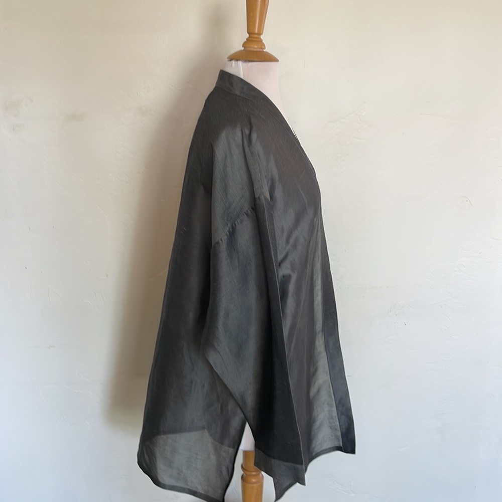 Eileen Fisher Kimono Style Linen Silk Blend Silver Gray Sheer Open Front Jacket - Picture 3 of 11